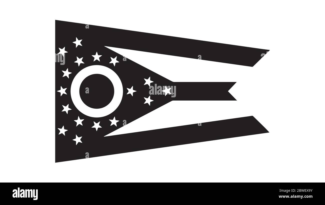 Bandiera Ohio, Ohio, Ohio state Flag. Stati Uniti d'America. File vettoriale EPS in bianco e nero. Illustrazione Vettoriale