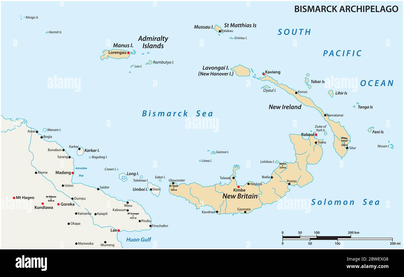 Mappa vettoriale dell'Arcipelago di Bismarck appartenente alla Papua Nuova Guinea Illustrazione Vettoriale