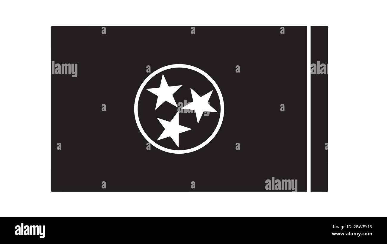 Bandiera dello stato del Tennessee TN. Stati Uniti d'America. File vettoriale EPS in bianco e nero. Illustrazione Vettoriale