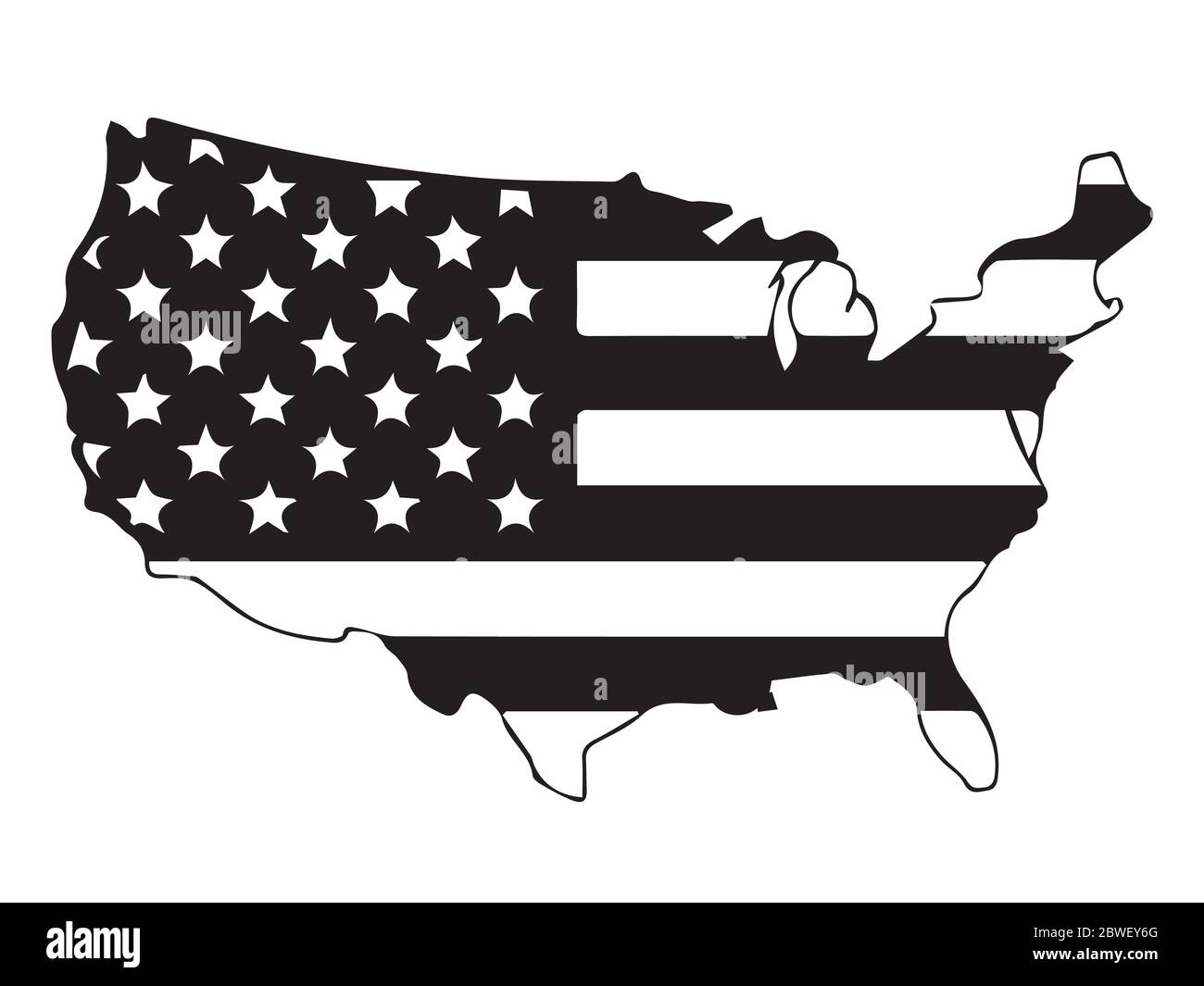 Mappa degli Stati Uniti d'America con Flag Wrap. USA USA USA USA americano. Vettore in bianco e nero Illustrazione Vettoriale