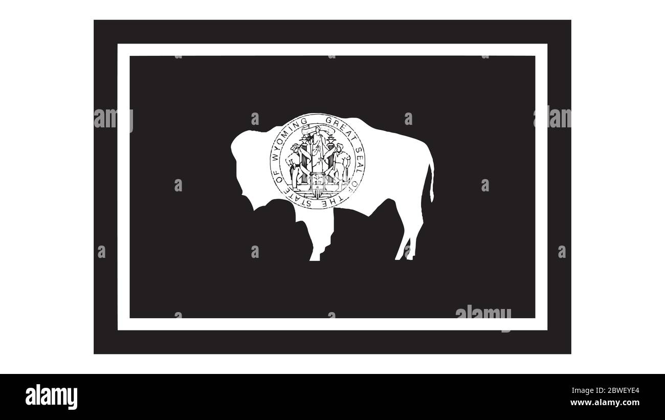 Bandiera di stato Wyoming WY. Stati Uniti d'America. File vettoriale EPS in bianco e nero. Illustrazione Vettoriale