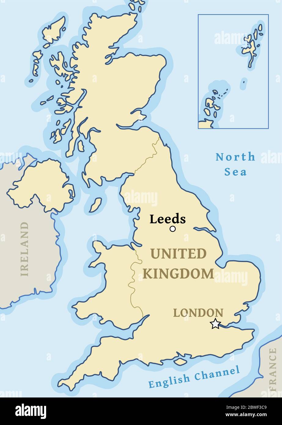 Posizione della mappa di Leeds - città contrassegnata nel Regno Unito (mappa del Regno Unito). Illustrazione vettoriale. Illustrazione Vettoriale