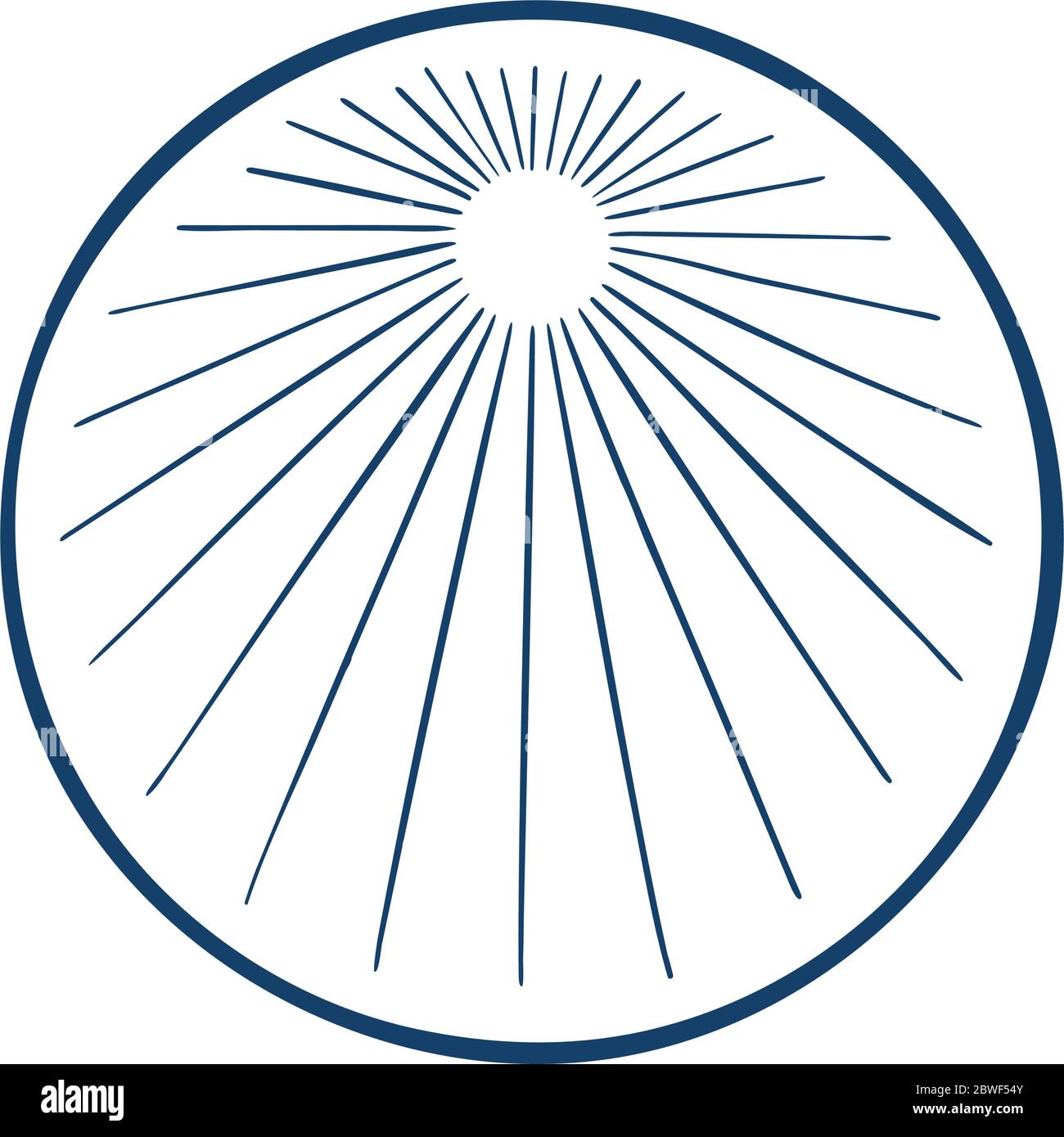Sunburst. Illustrazione vettoriale dei raggi di luce disegnati a mano. Elementi di design Sunburst, disegno lineare. Raggi di luce sunburst per logo retro e emblema. Illustrazione Vettoriale