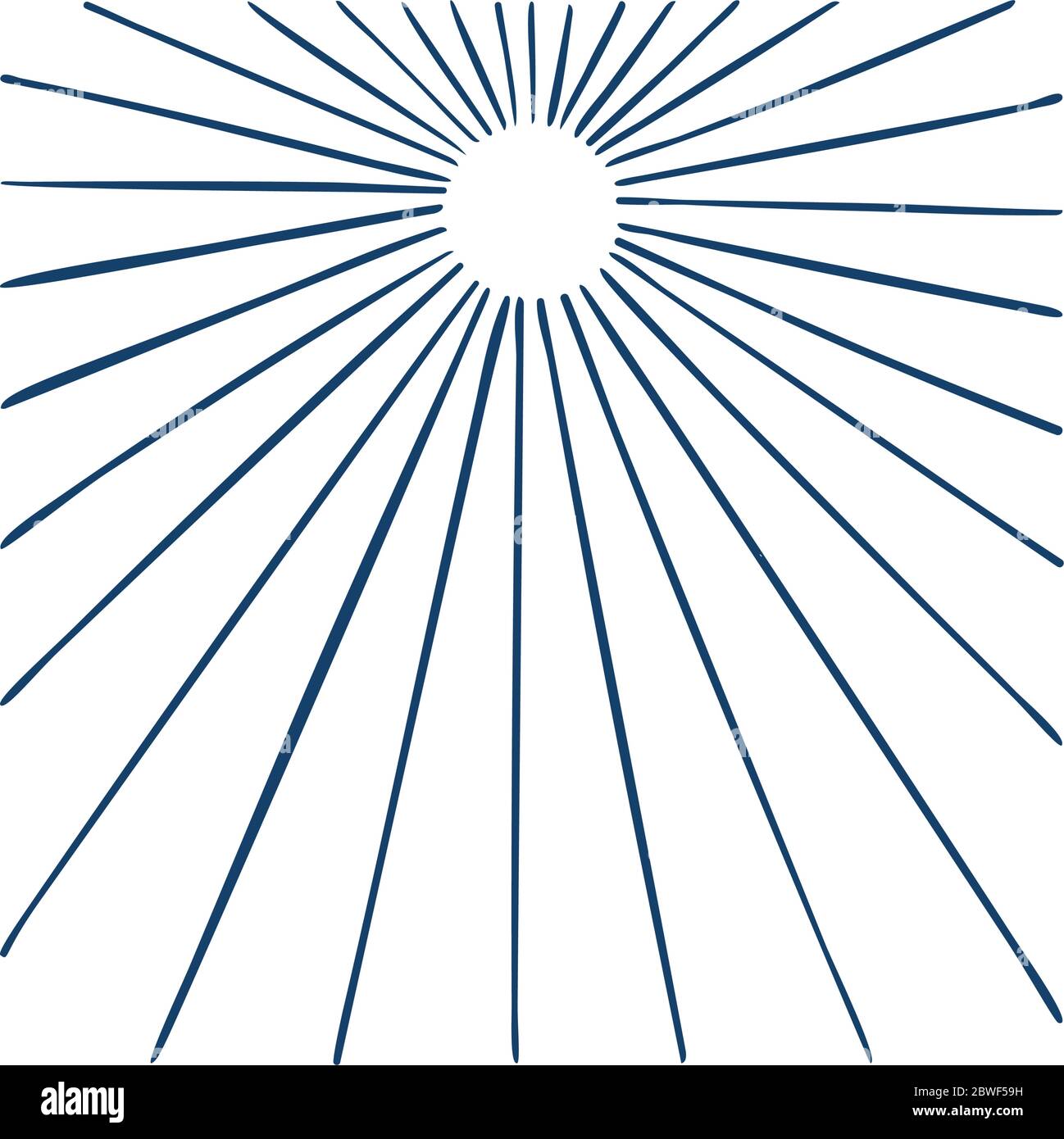 Sunburst. Illustrazione vettoriale dei raggi di luce disegnati a mano. Elementi di design Sunburst, disegno lineare. Raggi di luce sunburst per logo retro e emblema. Illustrazione Vettoriale