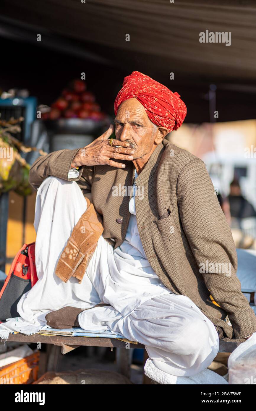 Ritratto di un uomo Rajasthani Foto Stock