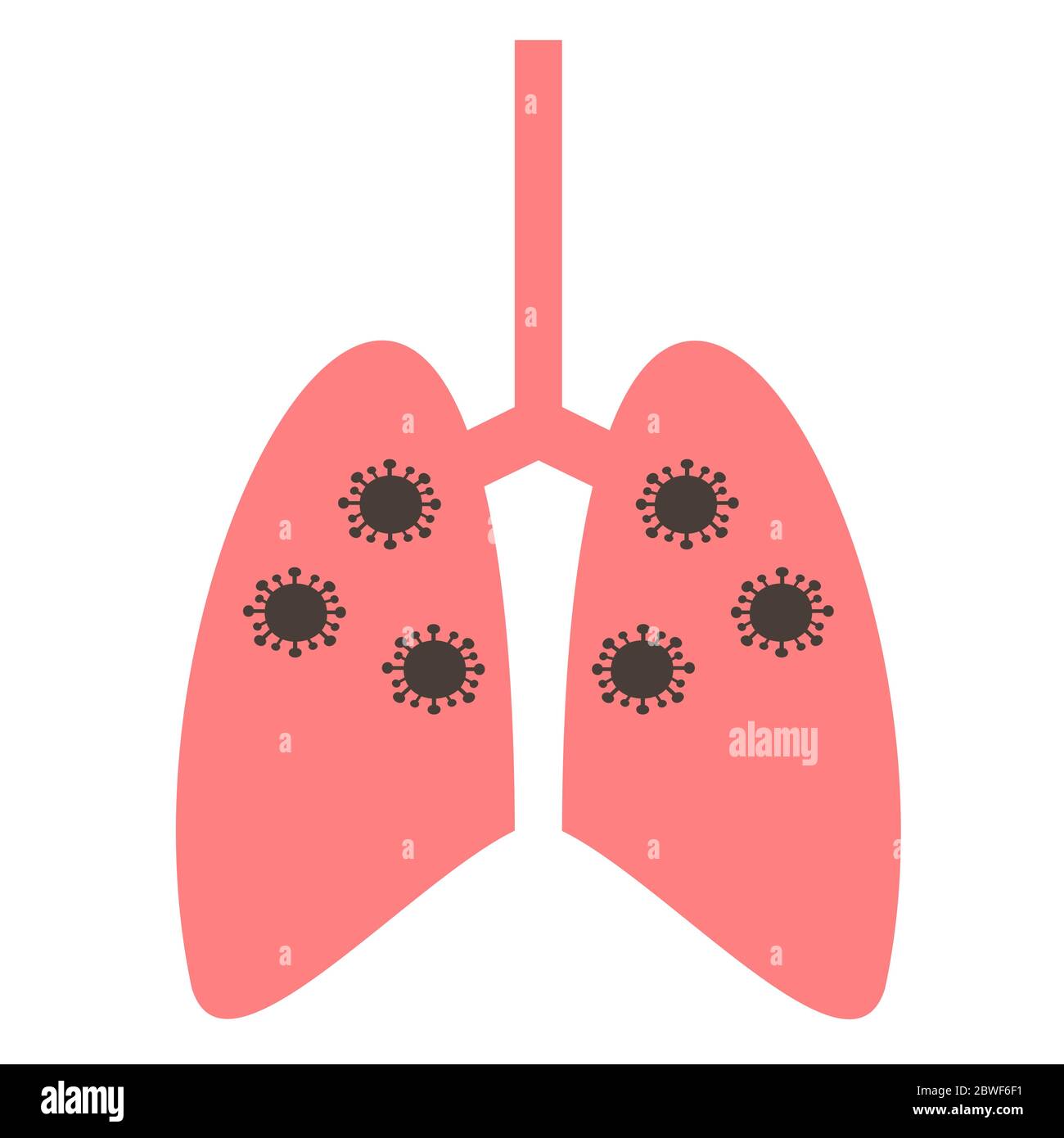 Bronchi e polmoni isolati su sfondo bianco, organi interni umani che sono danneggiati e sanguinanti, i pericoli di Covid-19 e altri virus influenzali Illustrazione Vettoriale
