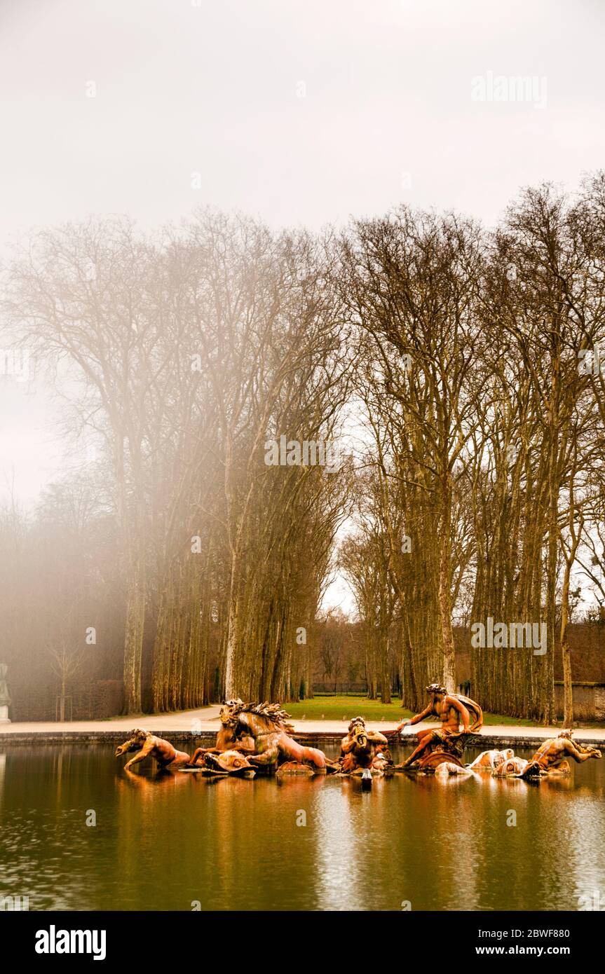 La Fontana di Apollo all'Château de Versailles in Francia. Foto Stock