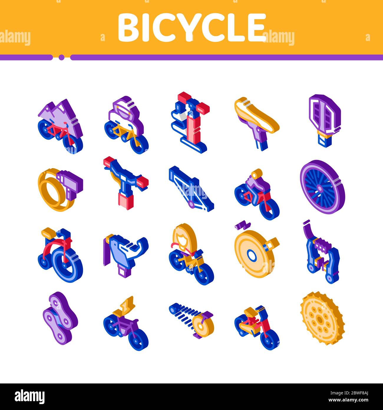 Dettagli bicicletta icone isometriche Imposta vettore Illustrazione Vettoriale