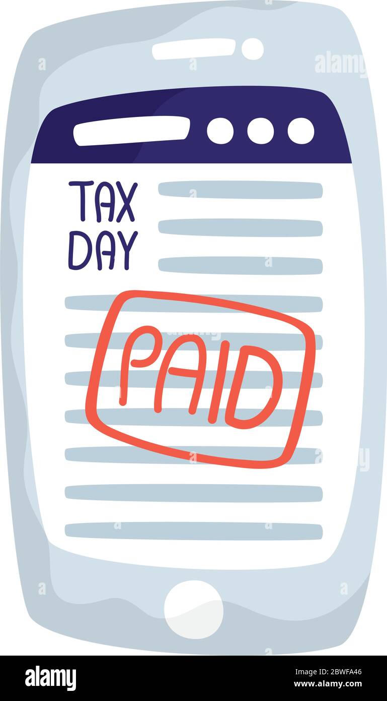 Documento del giorno fiscale con disegno vettoriale del sigillo pagato Illustrazione Vettoriale