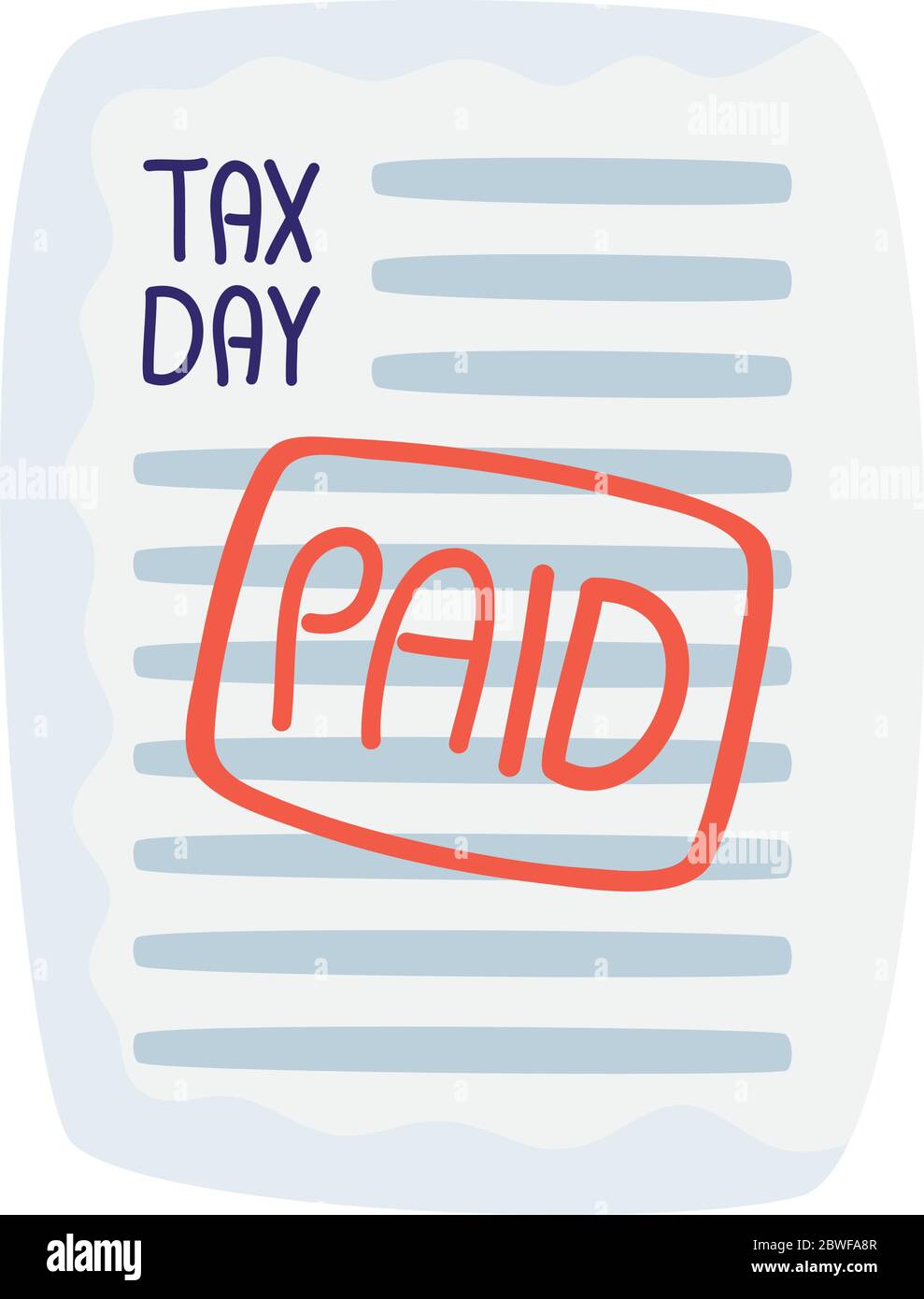 Documento del giorno fiscale con disegno vettoriale del sigillo pagato Illustrazione Vettoriale