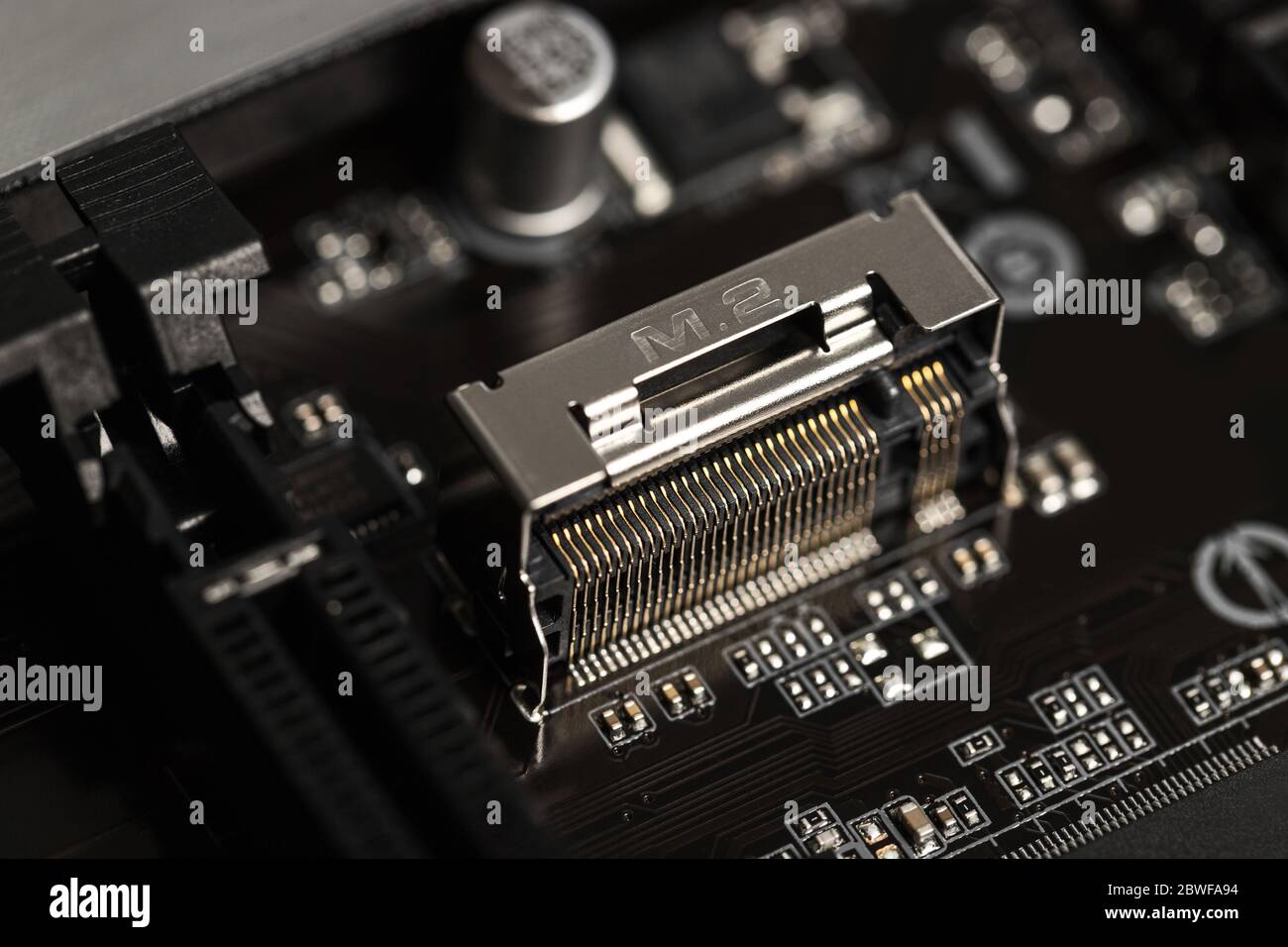 socket ssd m2 su una moderna scheda madre Foto Stock