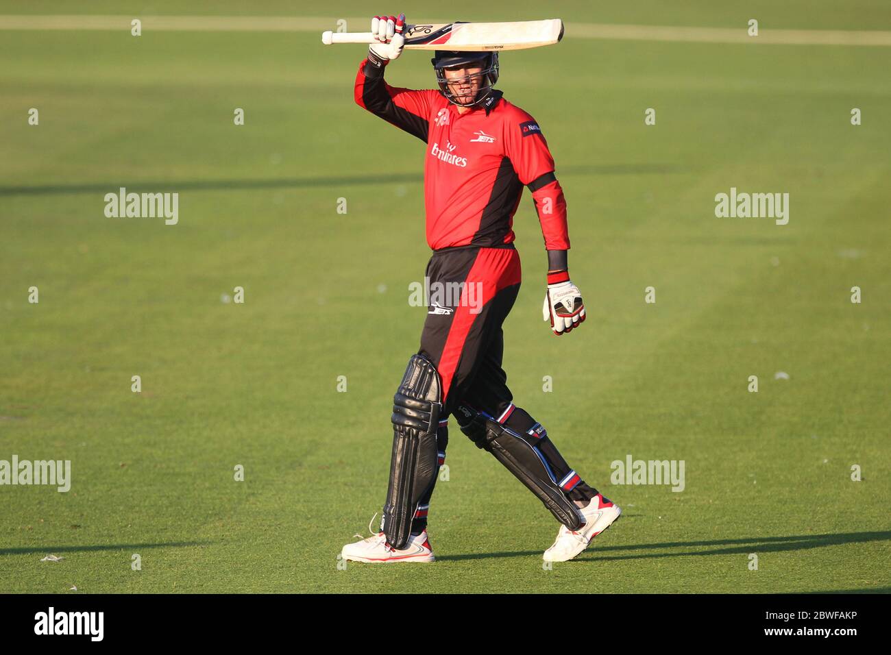 CHESTER LE STREET, INGHILTERRA - John Hastings of Durham riconosce l'applauso per aver raggiunto i cinquanta anni durante la partita Nat West T20 Blast North Division tra Durham e Northamptonshire presso l'Emirates Riverside, Chester le Street venerdì 24 luglio 2014 (Credit: Mark Fletcher | MI News) Foto Stock