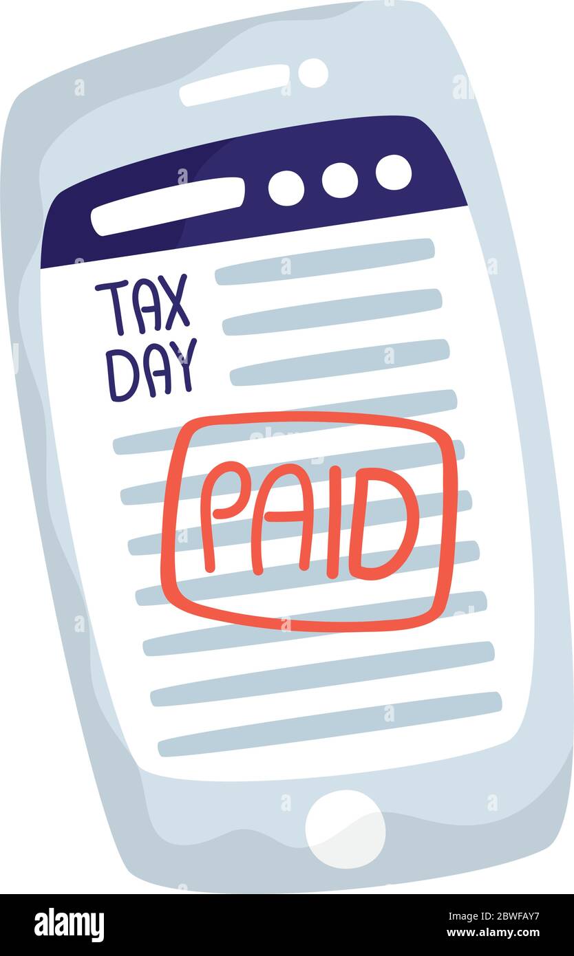 Documento del giorno fiscale con disegno vettoriale del sigillo pagato Illustrazione Vettoriale