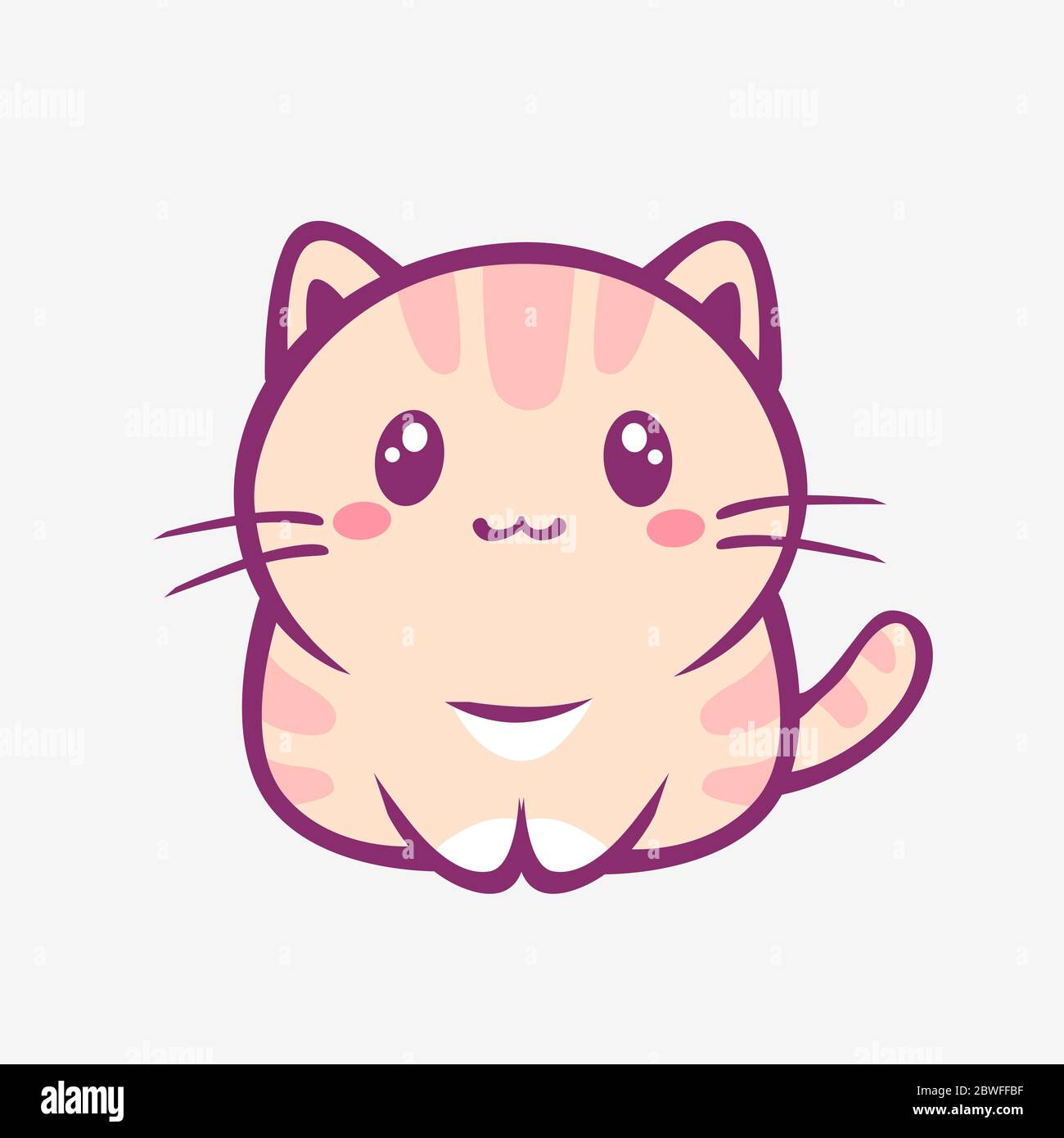 Kawaii cartoon Cat. Divertente cucciolo sorridente con stile anime a righe rosa Illustrazione Vettoriale