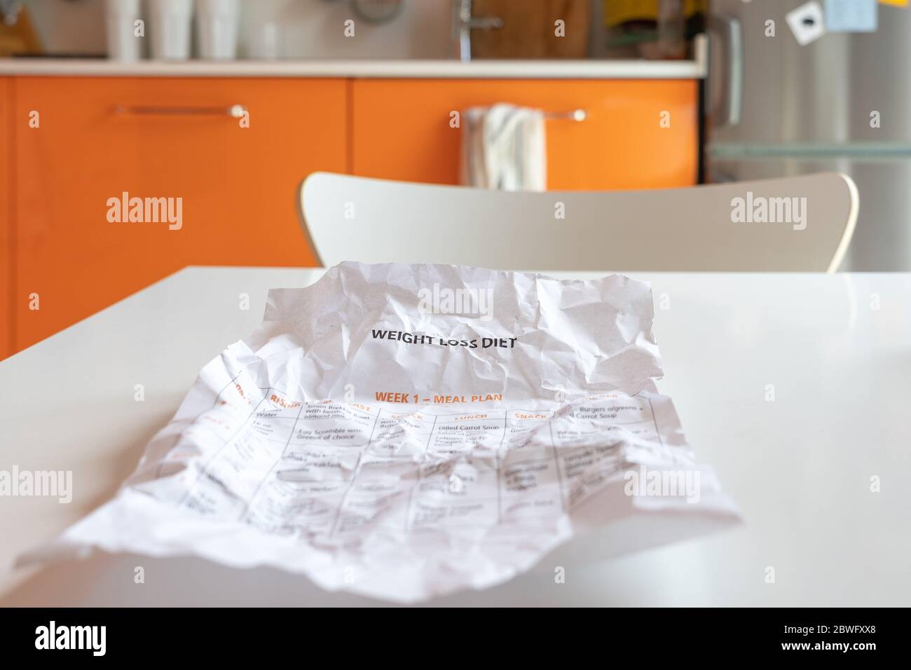 Un foglio di carta sminuzzato con una dieta. Foto Stock