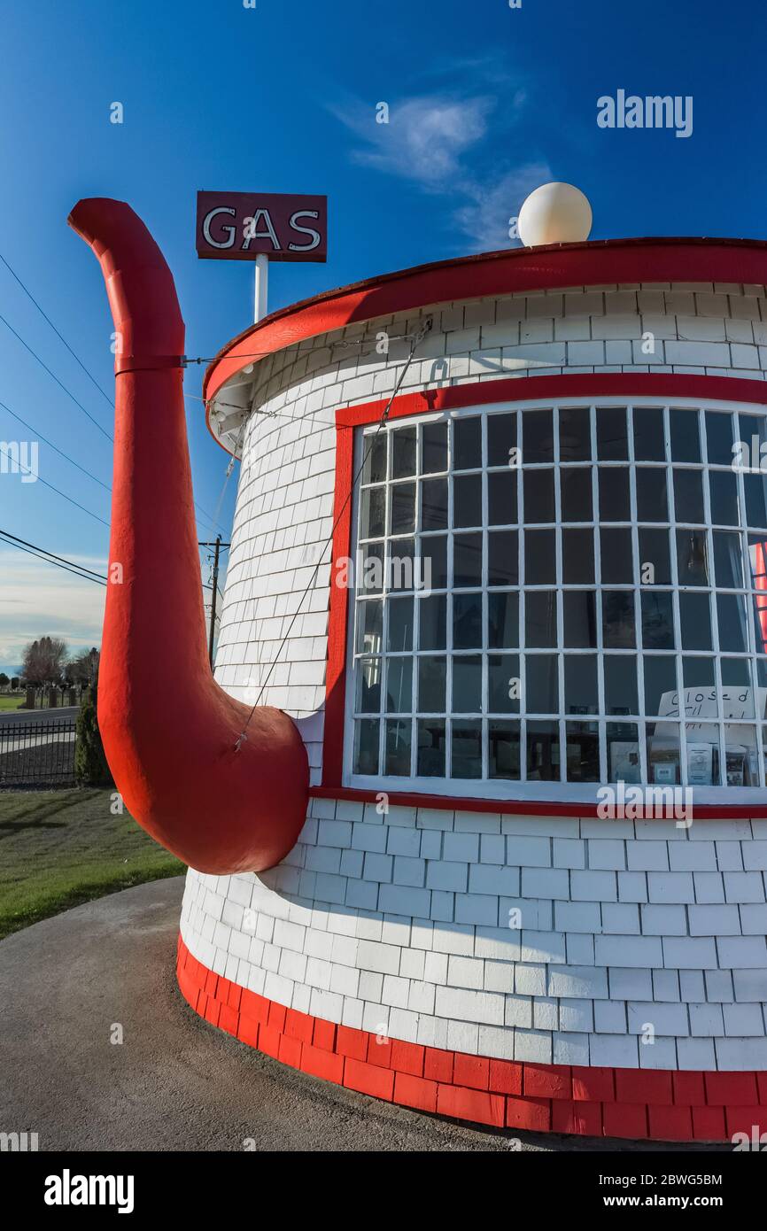 Teapot Dome Service Station, originariamente una stazione di servizio e ora un centro visitatori per Zillah, Washington state, USA [No Property Release; disponibile per e Foto Stock