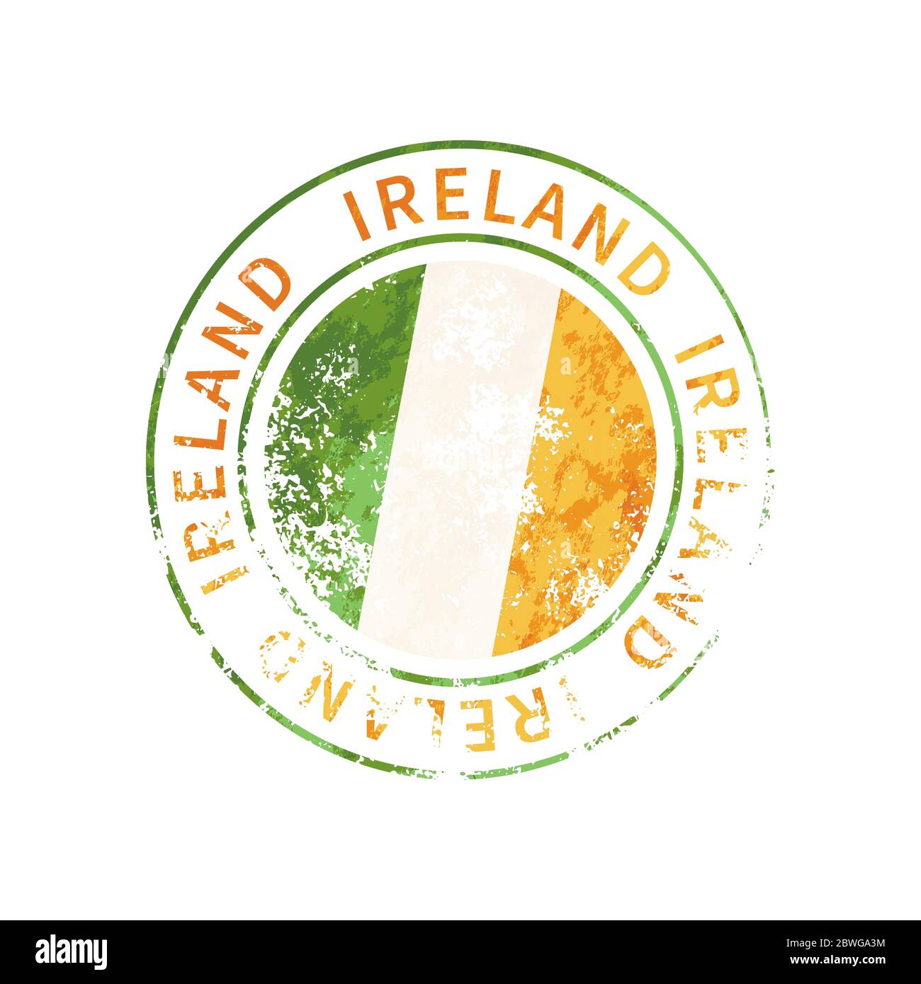 Firma irlandese, stampa grunge vintage con bandiera su bianco Illustrazione Vettoriale