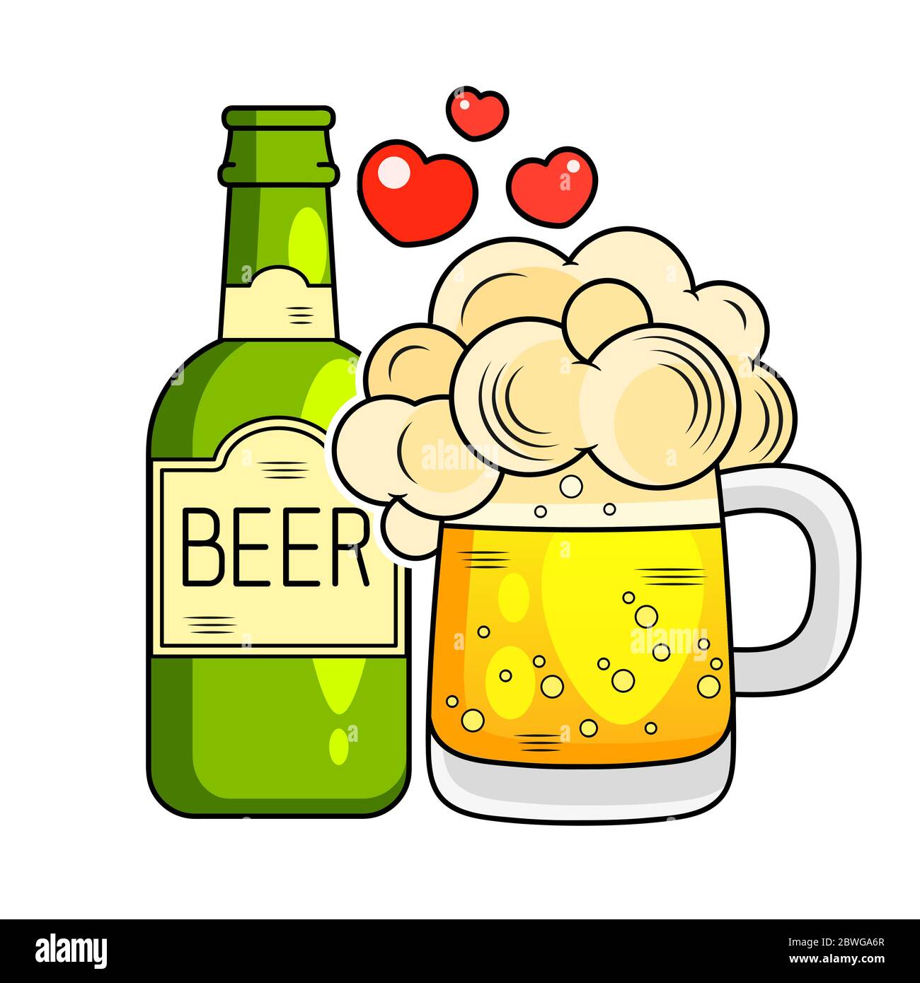 Icona bicchiere di birra e bottiglia piatta. Illustrazione vettoriale Illustrazione Vettoriale