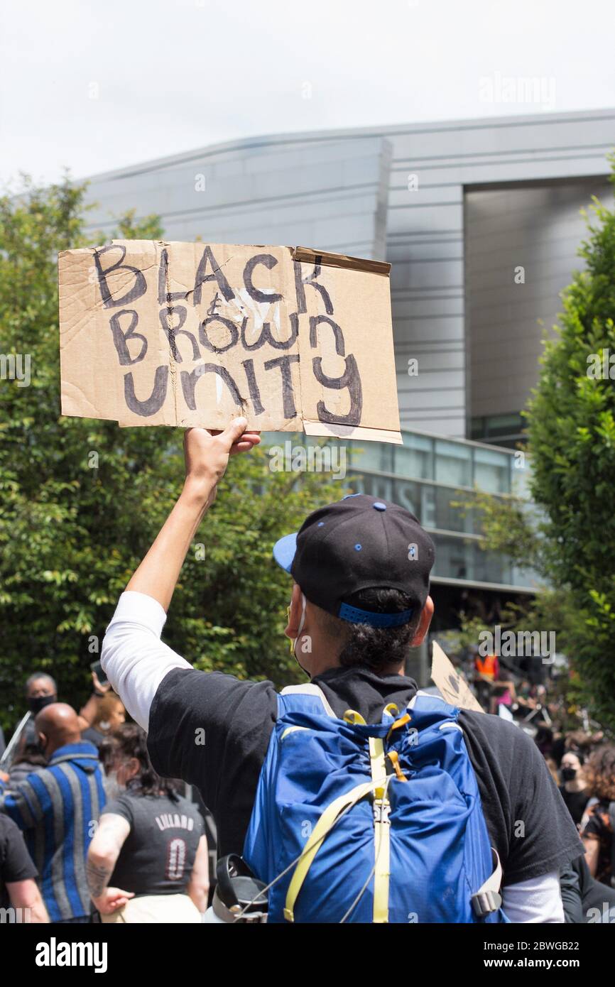 Black Lives Matter protesta rally a Eugene, Oregon, USA, 31/05/2020. Foto Stock