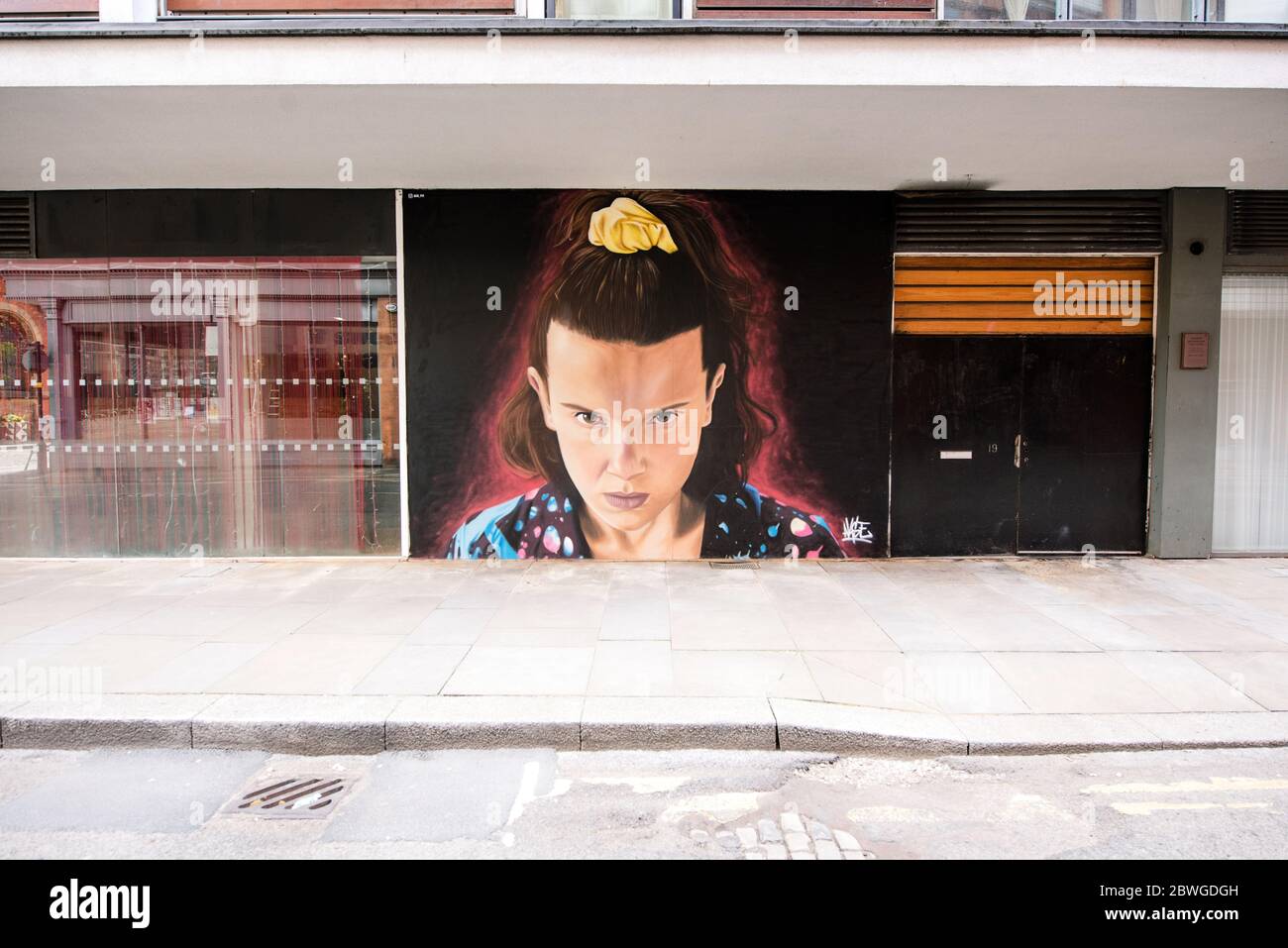 Murale di Eleven da Stranger Things di Akse p19. Norther Quarter, Manchester. Foto Stock