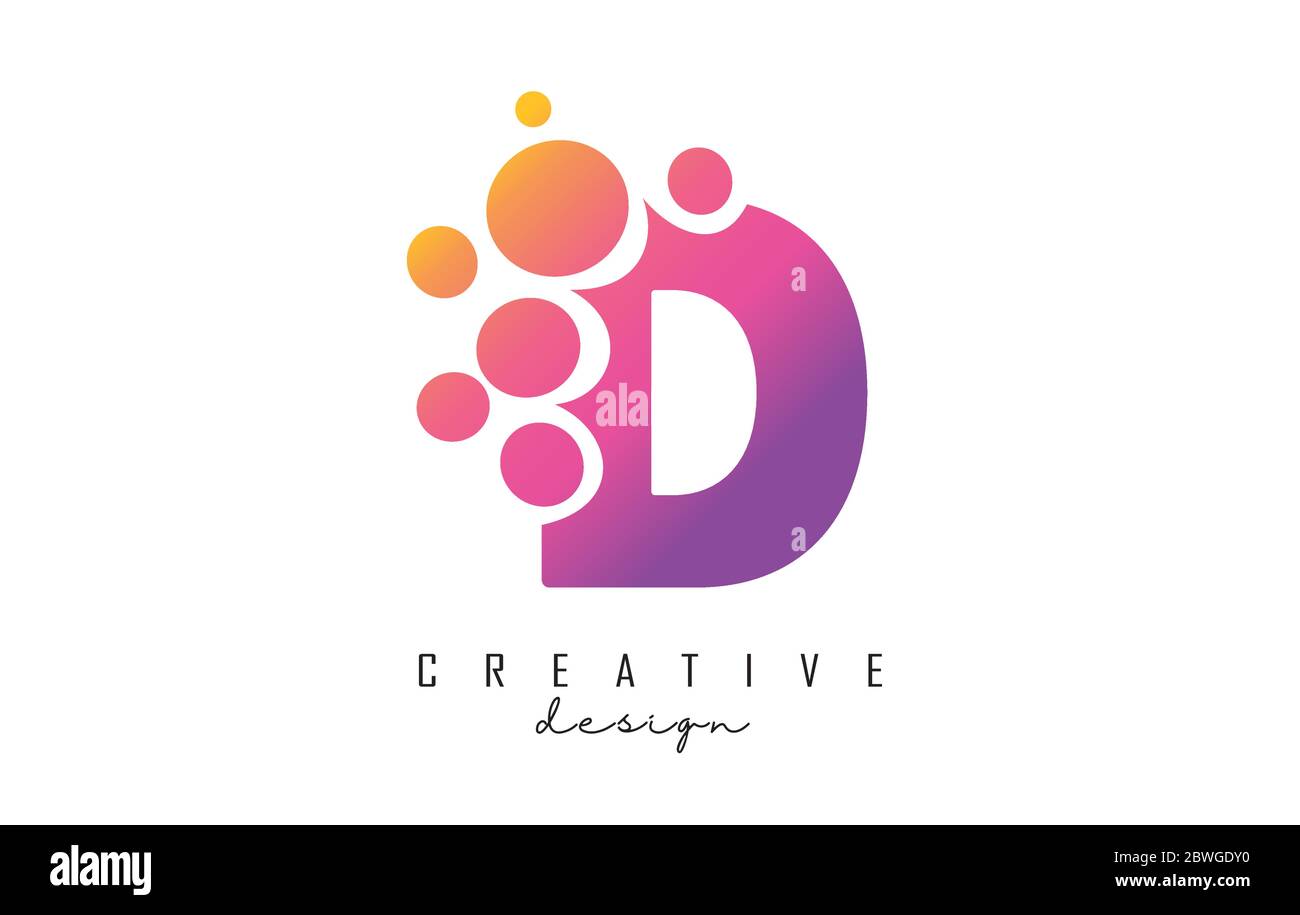 Logo lettera D con design a punti blu. Logotipo lettera D con mazzo di bolle. Illustrazione del vettore di identità aziendale con la lettera D. Illustrazione Vettoriale