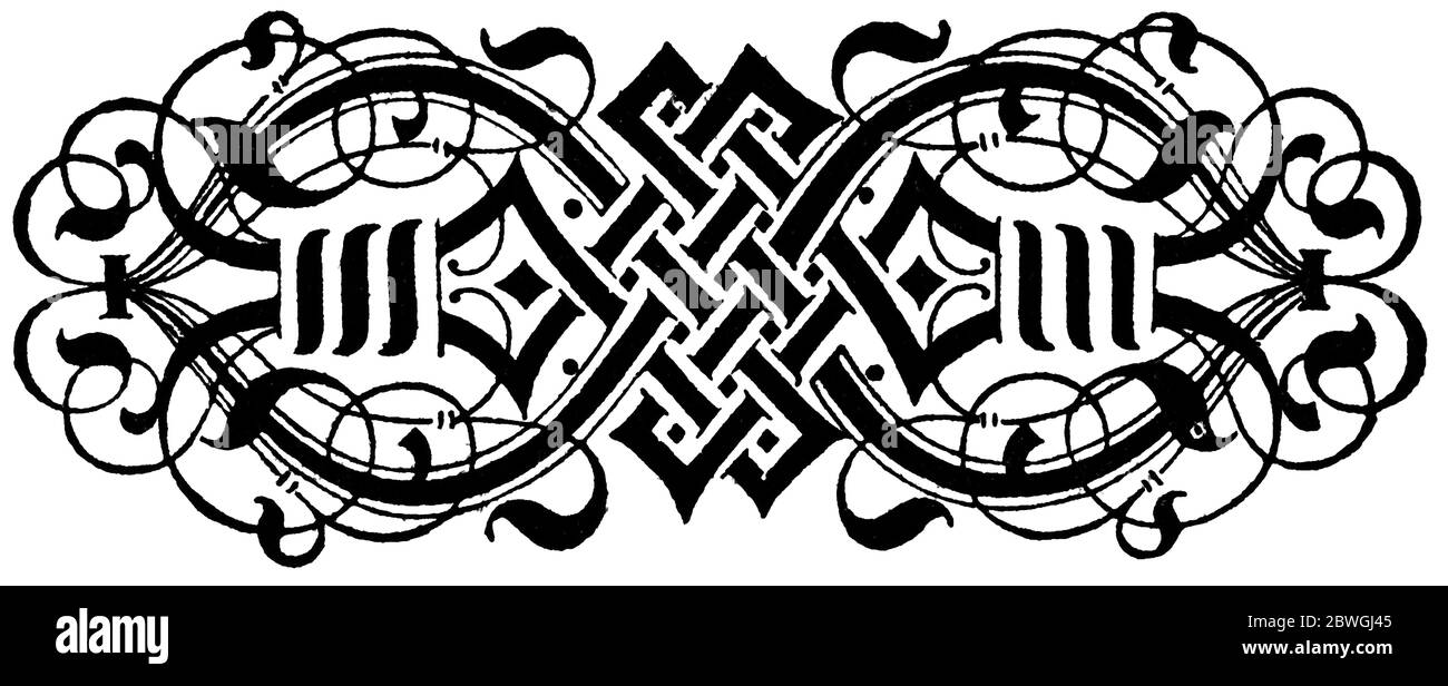 Ornamento astratto, separatore di capitolo in un libro. Illustrazione del 19 ° secolo. Sfondo bianco. Foto Stock