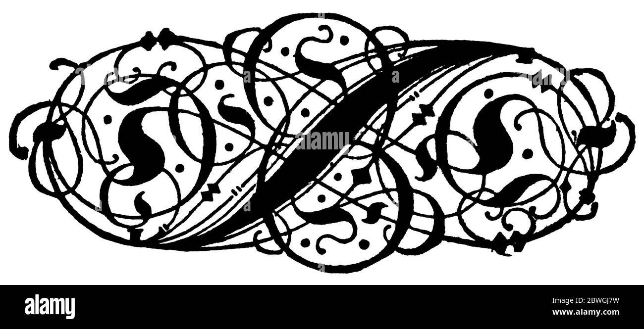 Ornamento astratto, separatore di capitolo in un libro. Illustrazione del 19 ° secolo. Sfondo bianco. Foto Stock