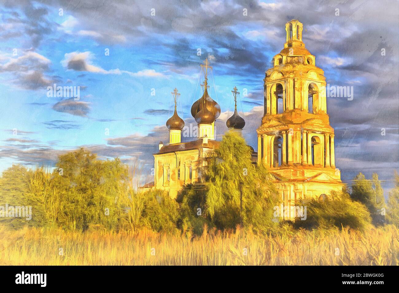 San Basilio la Grande chiesa sulla pittura colorata Yedka, 1721, Kulemesovo, regione di Vologda, Russia Foto Stock