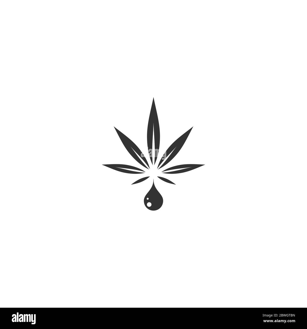 Icona dell'olio di canapa del CBD. Canapa nera o foglia di cannabis in goccia o in driplet. Isolato su bianco. Cannabidiolo, segno medico Marijuana. Logo Eco Industry. Vettore i Illustrazione Vettoriale