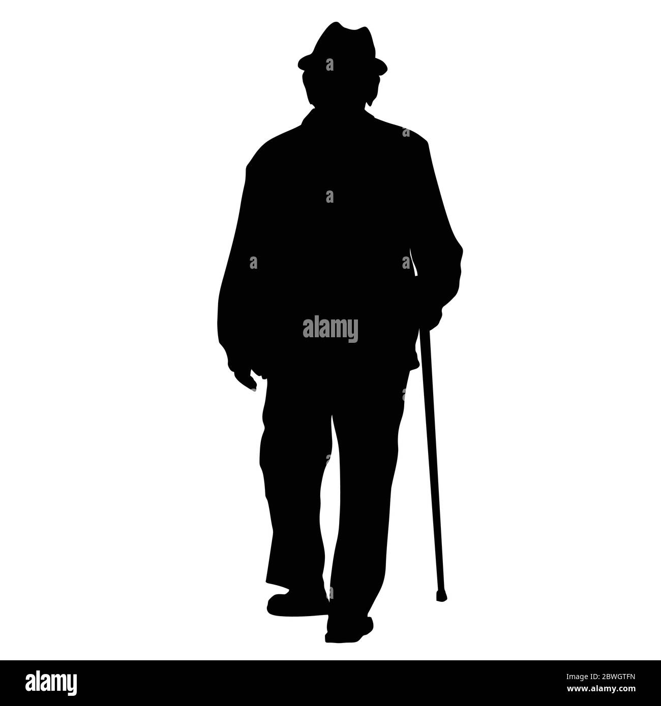 Il vecchio uomo silhouette con stick su sfondo bianco, illustrazione vettoriale Illustrazione Vettoriale