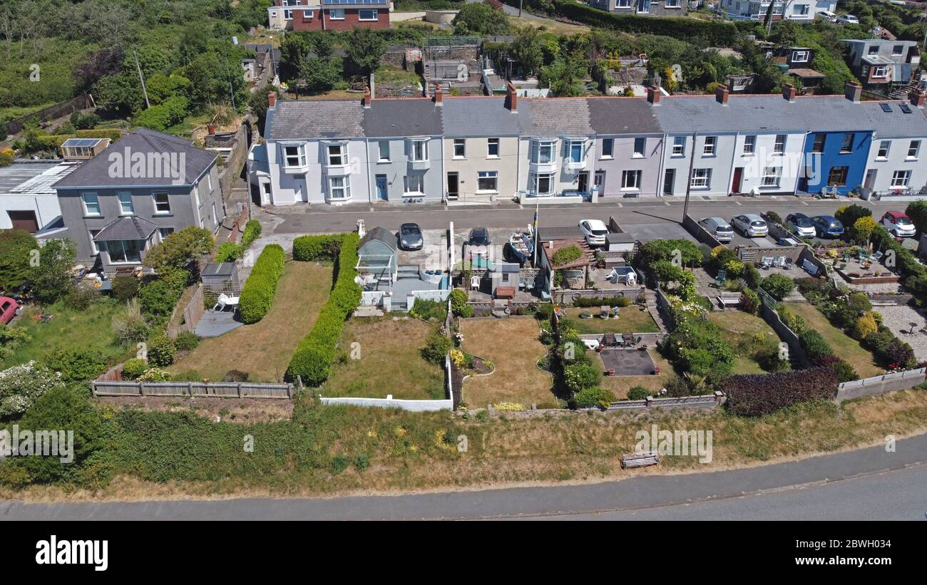 Vista aerea di Great Eastern Terrace, Neyland, Pembrokeshire Wales UK Foto Stock