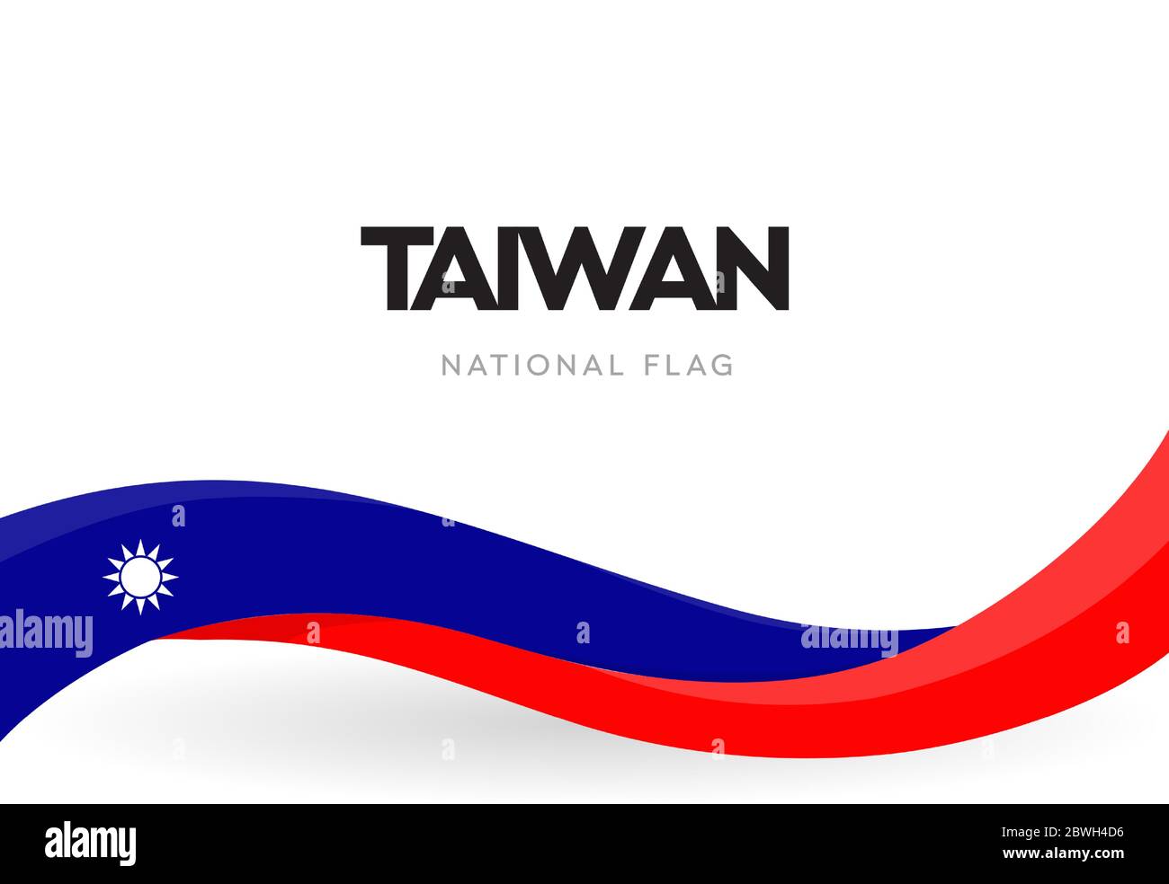 Bandiera di Taiwan, nastro ondulato con colori di bandiera nazionale taiwanese su sfondo bianco per il giorno dell'Indipendenza o festività nazionali, vettore isolato Illustrazione Vettoriale