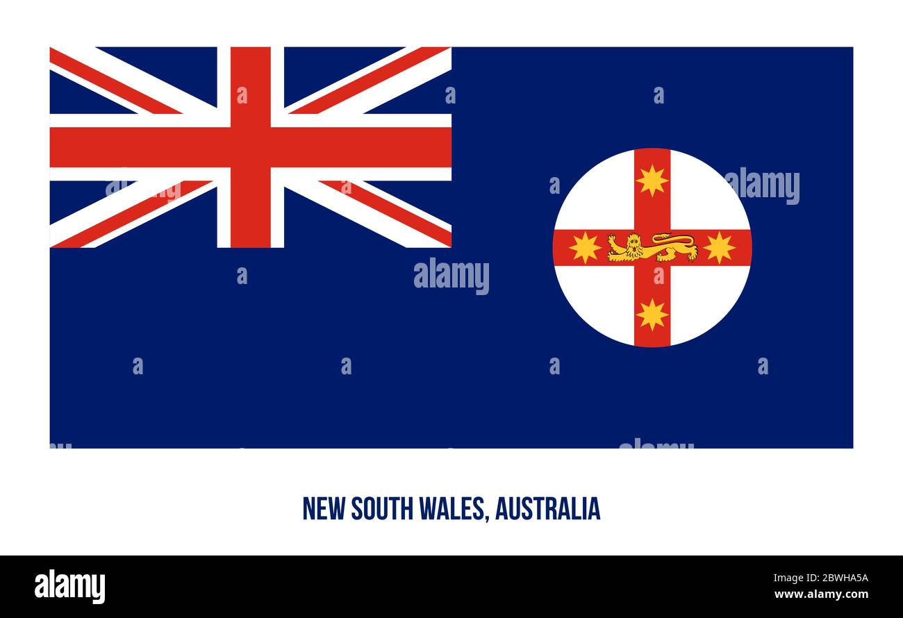 Nuovo Galles del Sud (NSW) Bandiera illustrazione vettoriale su sfondo bianco. Membri bandiera dell'Australia. Illustrazione Vettoriale