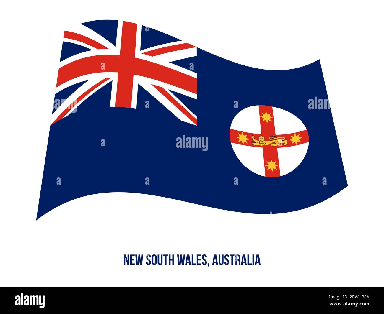 Nuovo Galles del Sud (NSW) bandiera sventola illustrazione vettoriale su sfondo bianco. Membri bandiera dell'Australia. Illustrazione Vettoriale