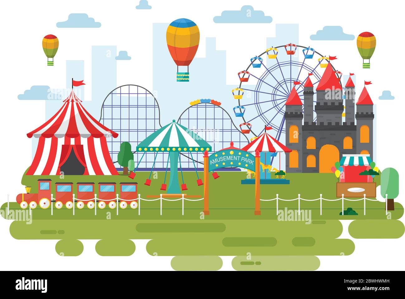 Parco dei Divertimenti Circus Carnival Festival Fun Fair Paesaggio Illustrazione Illustrazione Vettoriale