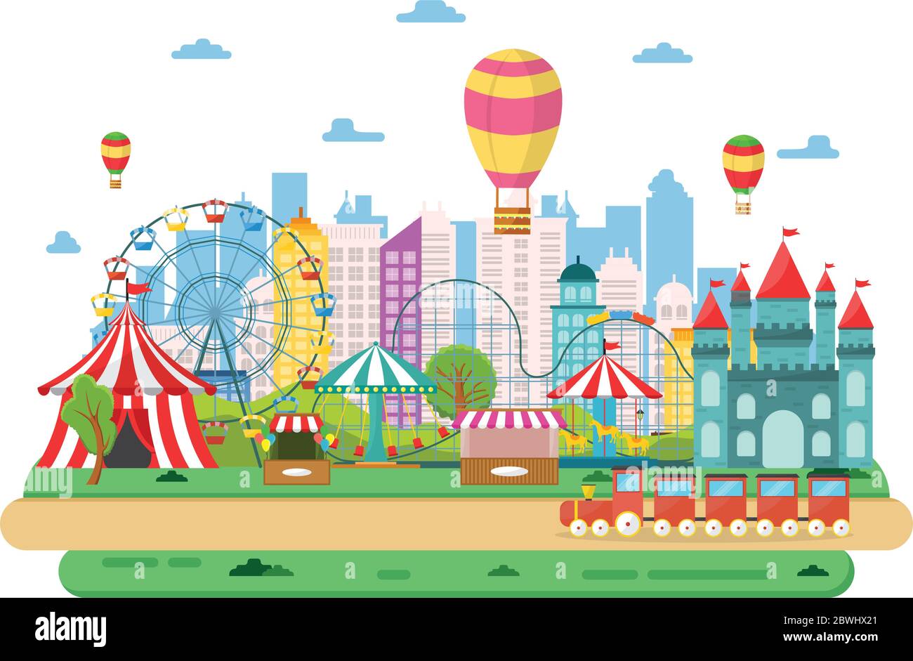 Parco dei Divertimenti Circus Carnival Festival Fun Fair Paesaggio Illustrazione Illustrazione Vettoriale