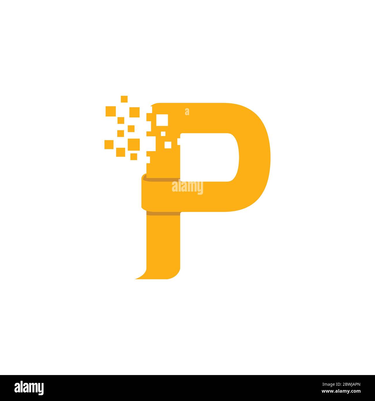 Letter P digital media tipografia tecnologia logo vettoriale isolato su sfondo bianco. Illustrazione Vettoriale