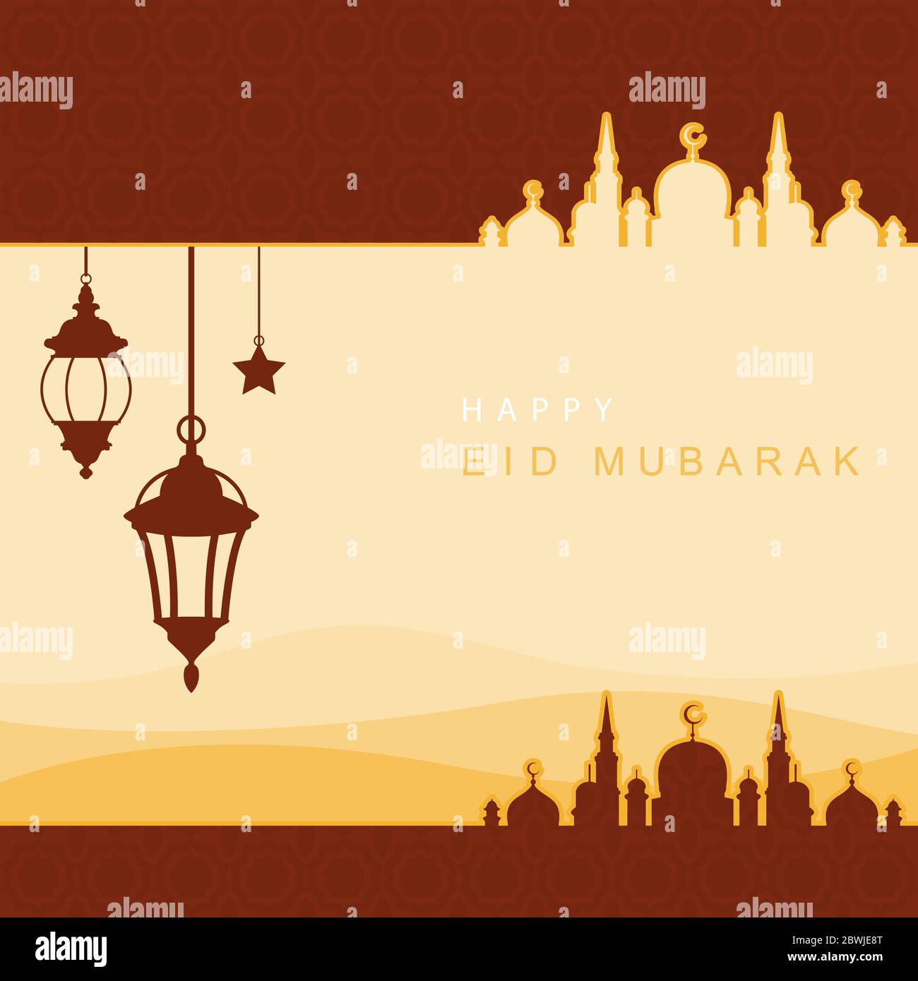 Moschea nel deserto con Lanterna Islamica illustrazione di Happy Eid Mubarak Illustrazione Vettoriale