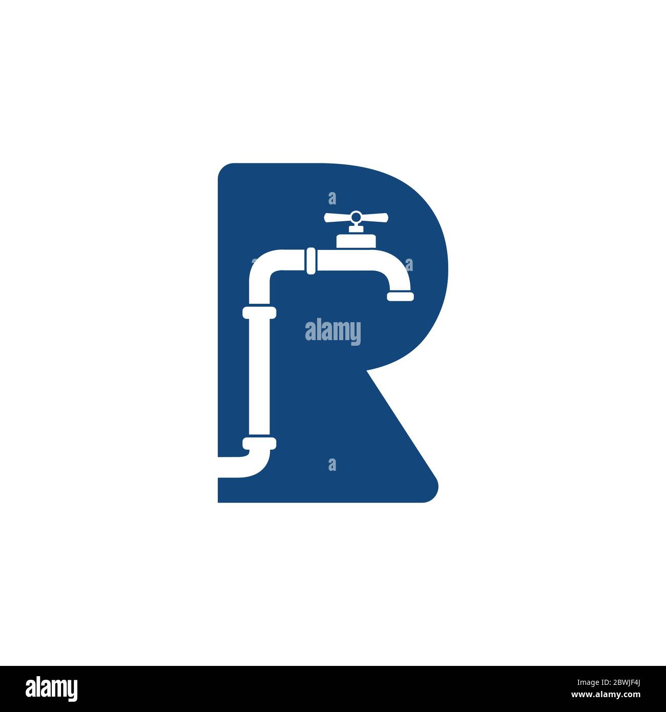 Lettera R logo di riparazione per il servizio idraulico con rubinetto in vettore di disegno del logo dello spazio negativo Illustrazione Vettoriale