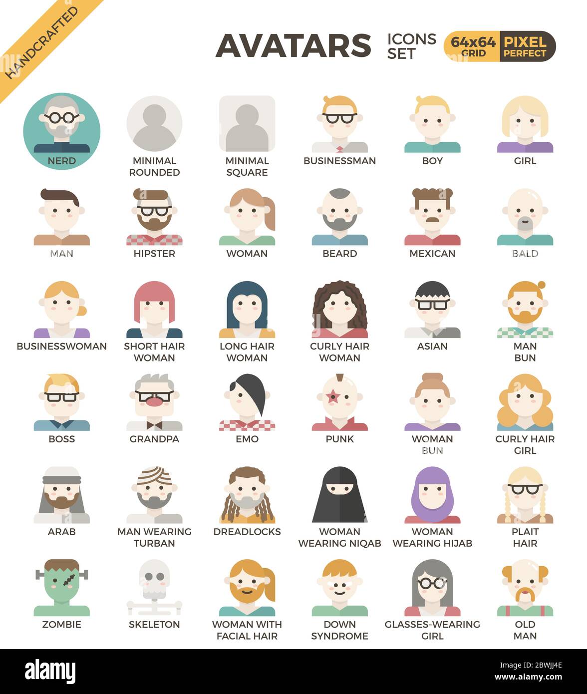 Diversità umana icone di linea avatar impostato in stile moderno icone di linea per ui, ux, sito web, web, app graphic design Illustrazione Vettoriale