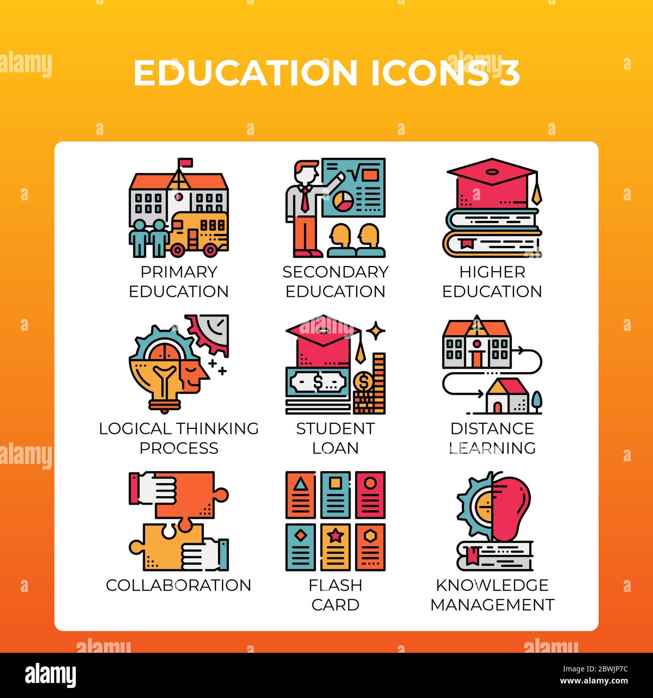 Icone di concetto Education impostate in stile moderno per interfaccia utente, ux, Web, design di app mobili, ecc. Illustrazione Vettoriale