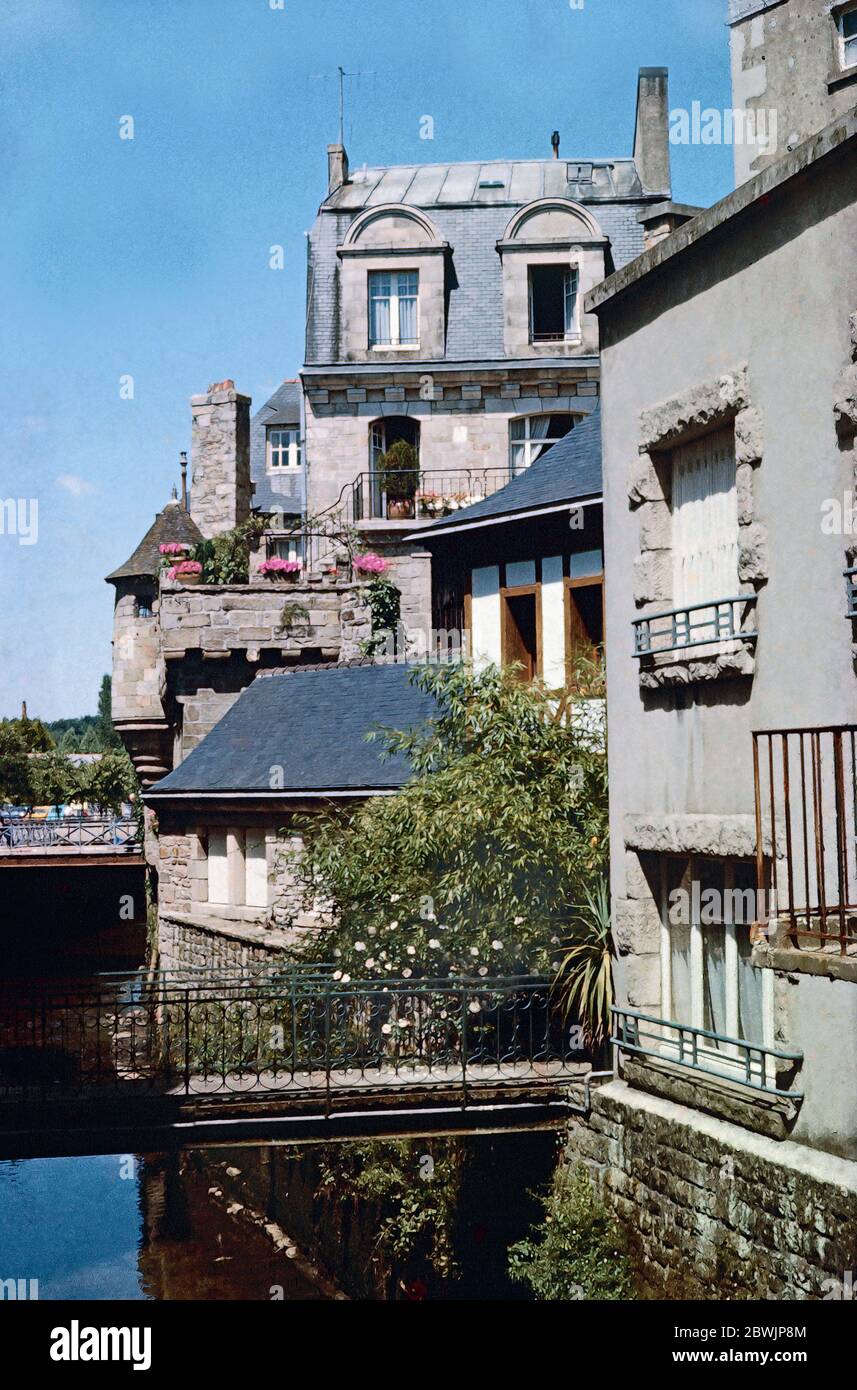 Archivio foto illustrazione di case di fiume a Quimper, Francia Foto Stock