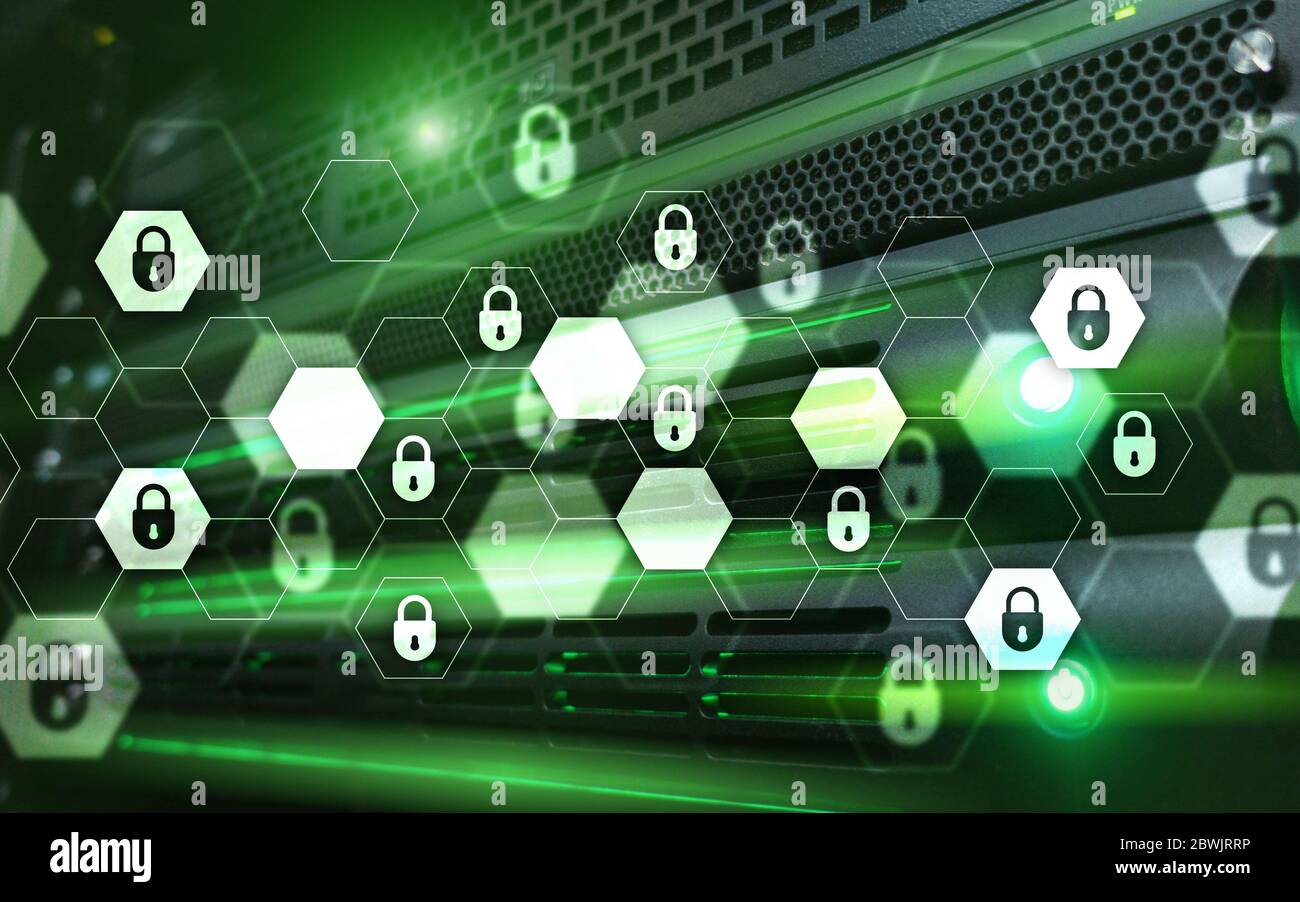Concetto di protezione dei dati di sicurezza digitale per le sale server rack. Foto Stock
