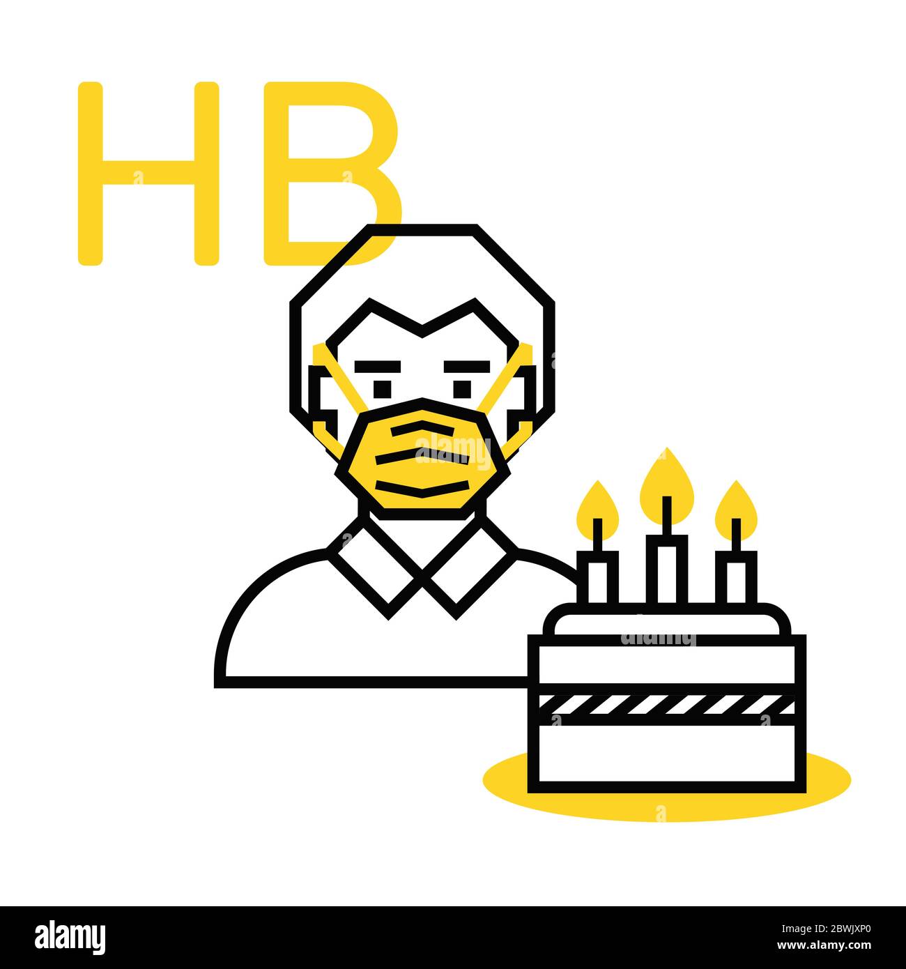 Concetto di compleanno durante l'isolamento sociale e coronavirus. Uomo in maschera con cupcake isolato su sfondo bianco. Illustrazione Vettoriale