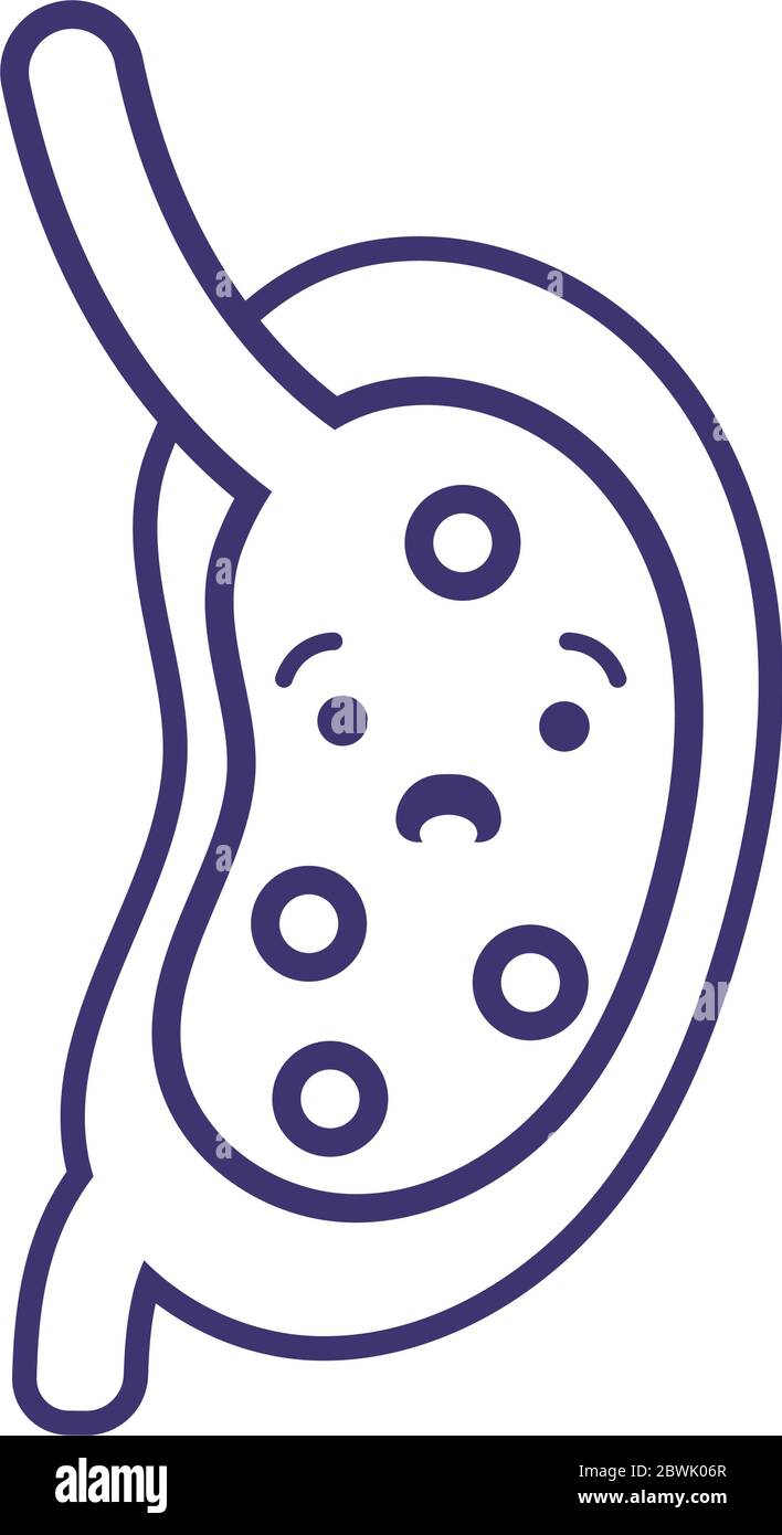 stile linea kawaii organo umano dello stomaco Illustrazione Vettoriale