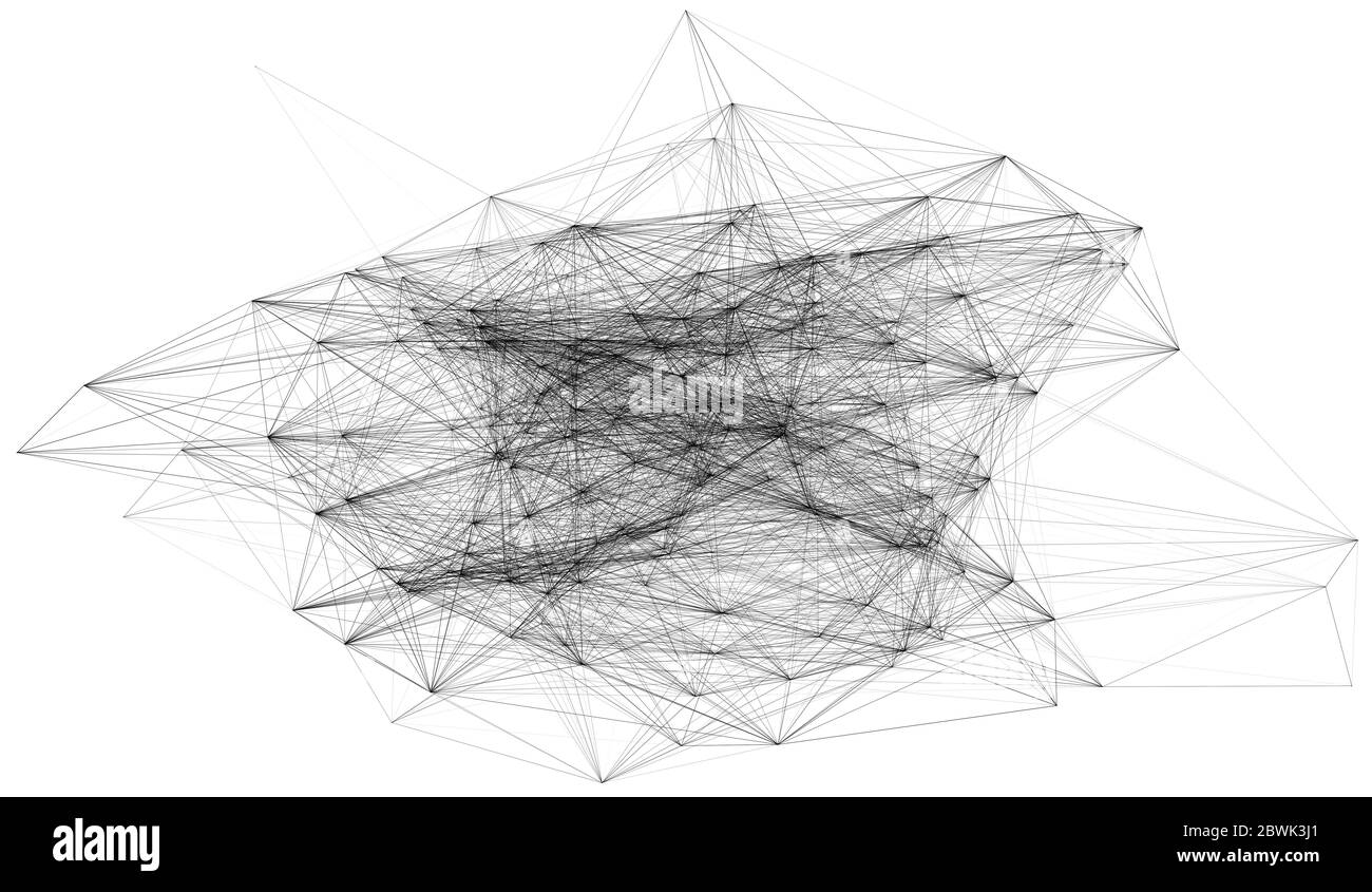 Illustrazione 3D della struttura di connessione geometrica a nuvole su sfondo bianco Foto Stock