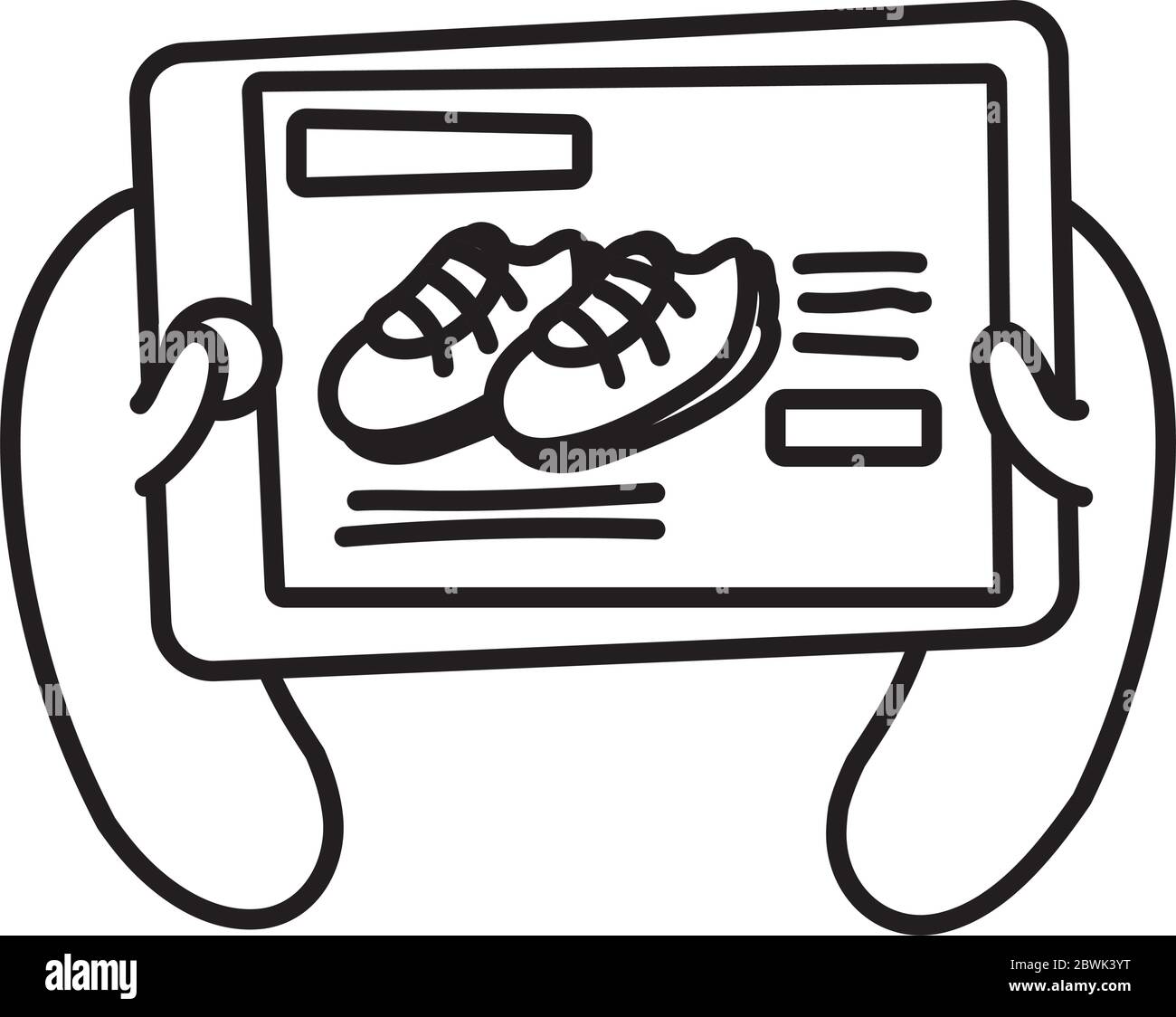 smartphone online con stile di linea di negozi di scarpe Illustrazione Vettoriale