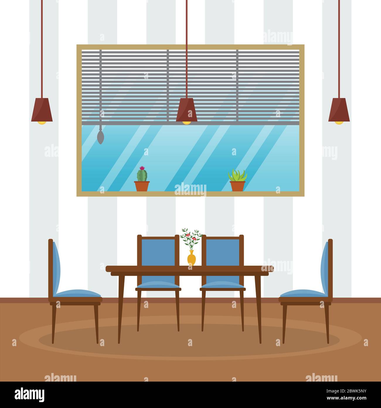 Modern Empty Cafe Restaurant Arredamento interno Flat Vector Illustrazione Illustrazione Vettoriale