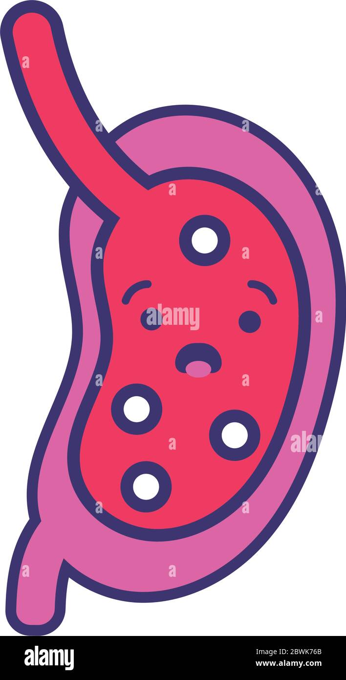 stile linea kawaii organo umano dello stomaco Illustrazione Vettoriale