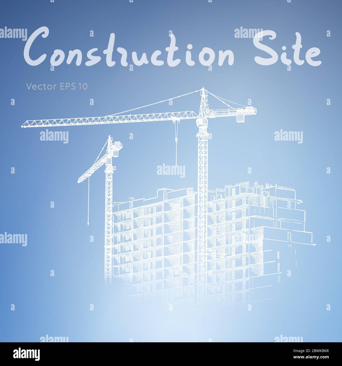 La costruzione di edifici e la gru a torre. Città. Tracciato di vettore Illustrazione Vettoriale